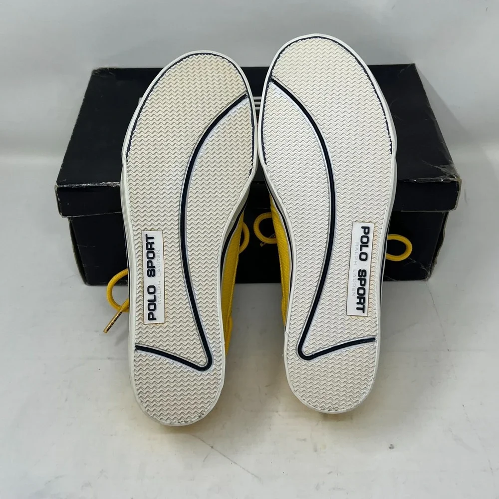 Polo Sport Ralph Lauren Canvas Boat Shoes Yellow &‎ Navy Women's US 8B VTG NEW